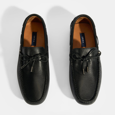 Erkek Siyah Bağcık Detaylı Slip-On Deri Loafer