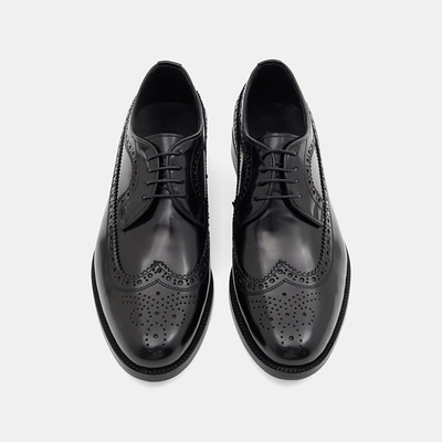 Erkek Siyah Bağcıklı Brogue Klasik Deri Ayakkabı