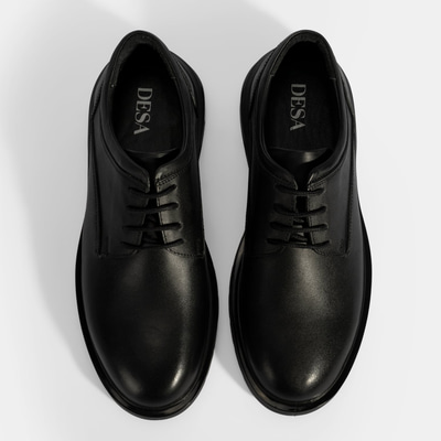 Erkek Siyah Bağcıklı Deri Günlük Ayakkabı