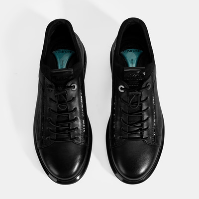 Erkek Siyah Bağcıklı Deri Günlük Ayakkabı