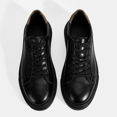 Erkek Siyah Bağcıklı Deri Günlük Ayakkabı