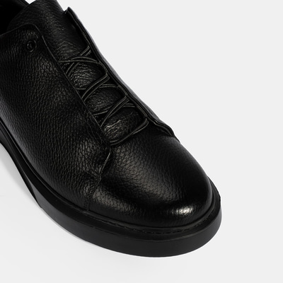 Erkek Siyah Bağcıklı Deri Günlük Ayakkabı