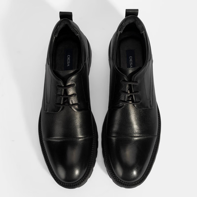 Erkek Siyah Bağcıklı Deri Günlük Ayakkabı