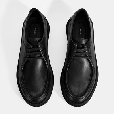 Erkek Siyah Bağcıklı Deri Günlük Ayakkabı