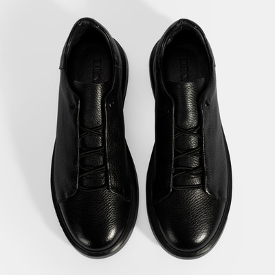 Erkek Siyah Bağcıklı Deri Günlük Ayakkabı