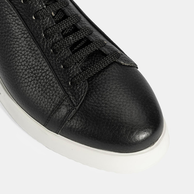 Erkek Siyah Bağcıklı Deri Sneaker