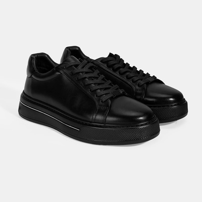 Erkek Siyah Bağcıklı Deri Spor Ayakkabı