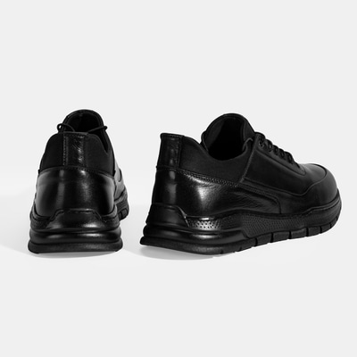 Erkek Siyah Bağcıklı Deri Spor Ayakkabı