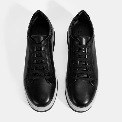 Erkek Siyah Bağcıklı Deri Spor Ayakkabı