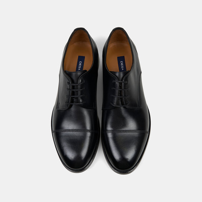 Erkek Siyah Bağcıklı Dikiş Detaylı Klasik Deri Ayakkabı