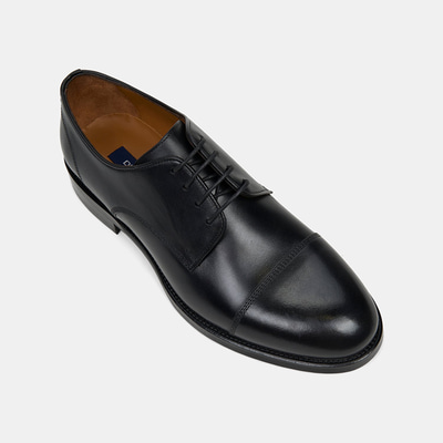 Erkek Siyah Bağcıklı Dikiş Detaylı Klasik Deri Ayakkabı