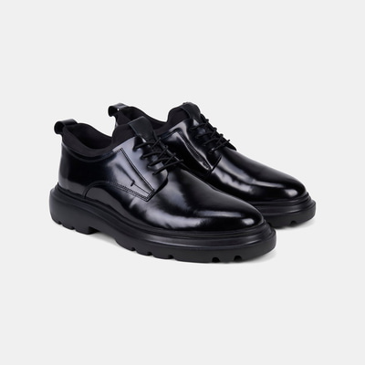Erkek Siyah Bağcıklı Esnek Bilekli Rugan Deri Klasik Ayakkabı
