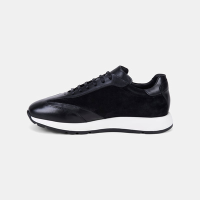 Erkek Siyah Bağcıklı Süet Detaylı Deri Sneaker