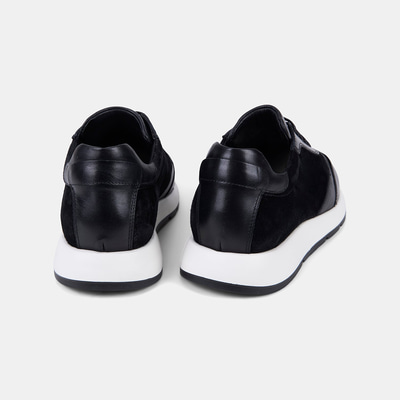 Erkek Siyah Bağcıklı Süet Detaylı Deri Sneaker