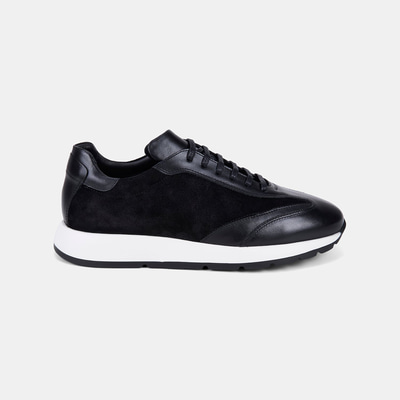 Erkek Siyah Bağcıklı Süet Detaylı Deri Sneaker