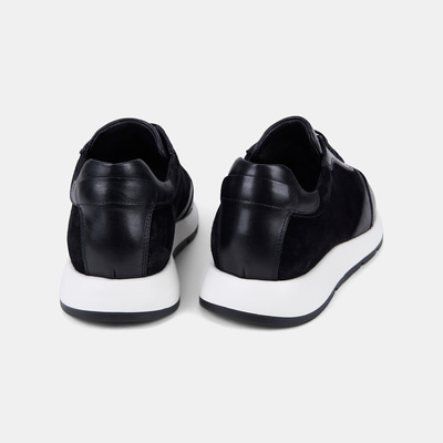 Erkek Siyah Bağcıklı Süet Detaylı Deri Sneaker