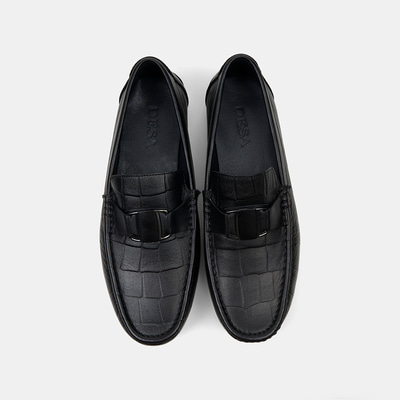 Erkek Siyah Kabartma Desenli Deri Loafer