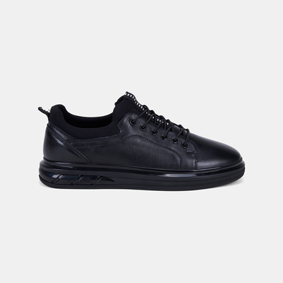 Erkek Siyah Lastik Bağcıklı Deri Sneaker