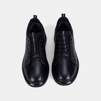 Erkek Siyah Lastik Bağcıklı Deri Sneaker