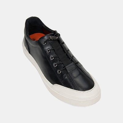 Erkek Siyah Lastik Bağcıklı Deri Sneaker