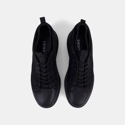 Erkek Siyah Lastik Bağcıklı Nubuk Sneaker