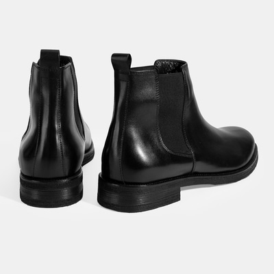 Erkek Siyah Lastik Detaylı Deri Bot