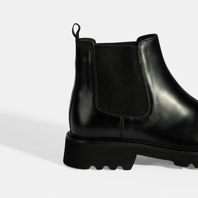 Erkek Siyah Lastik Detaylı Deri Bot