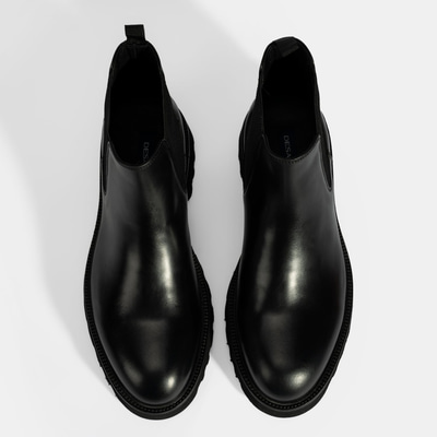 Erkek Siyah Lastik Detaylı Deri Bot