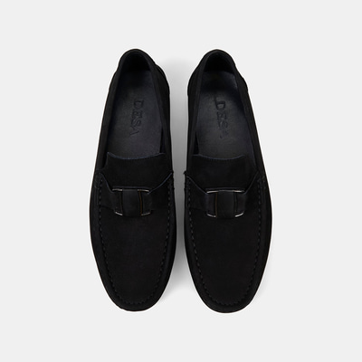 Erkek Siyah Metal Aksesuarlı Nubuk Deri Loafer