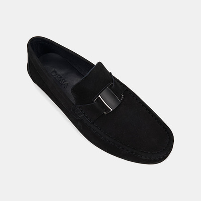 Erkek Siyah Metal Aksesuarlı Nubuk Deri Loafer