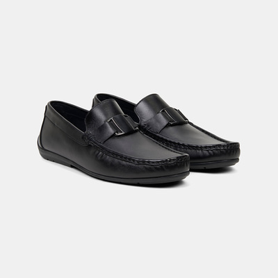 Erkek Siyah Metal Detaylı Deri Loafer