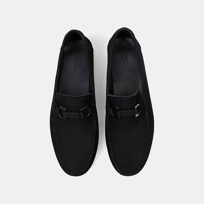 Erkek Siyah Metal Toka Detaylı Süet Loafer