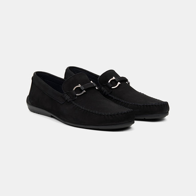 Erkek Siyah Metal Toka Detaylı Süet Loafer