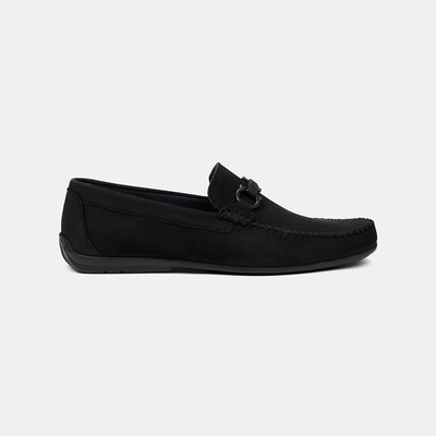Erkek Siyah Metal Toka Detaylı Süet Loafer