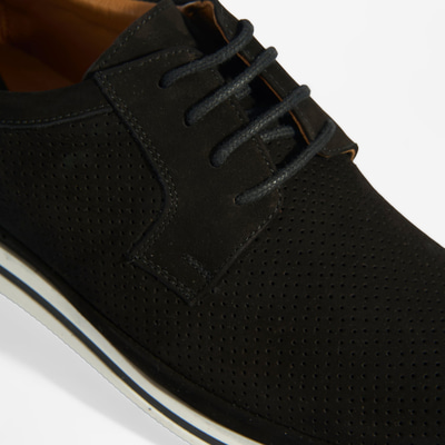 Erkek Siyah Nubuk Deri Bağcıklı Günlük Ayakkabı