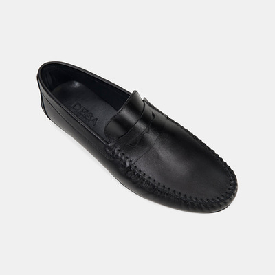Erkek Siyah Yuvarlak Burun Deri Loafer 