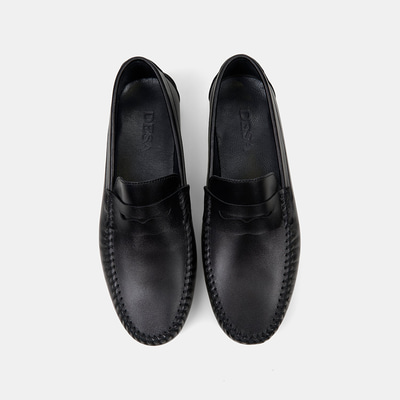 Erkek Siyah Yuvarlak Burun Deri Loafer 