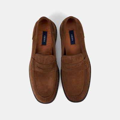 Erkek Taba Dikiş Detaylı Süet Deri Loafer