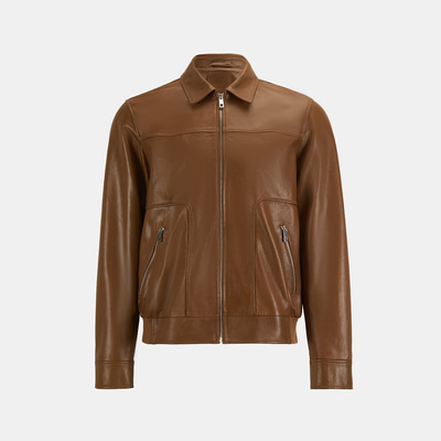 Erkek Taba Fermuarlı Gömlek Yaka Deri Ceket