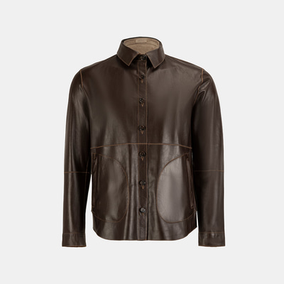 Erkek Taba / Kahve Çift Taraflı Deri Gömlek Ceket