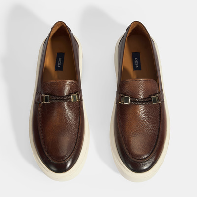 Erkek Taba Toka Aksesuarlı Deri Loafer