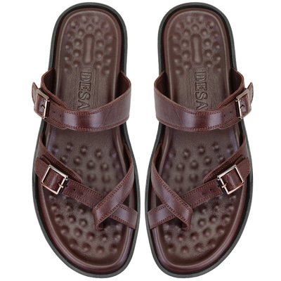 Essence Kahve Erkek Ayarlanabilir Tokalı Deri Terlik