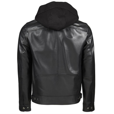 Eugenio Siyah Erkek Deri Kapüşonlu Mont