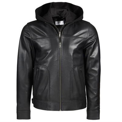 Eugenio Siyah Erkek Deri Kapüşonlu Mont