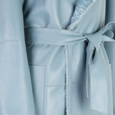 Evalyse Mavi Kadın Çift Taraflı Kürk Kaban