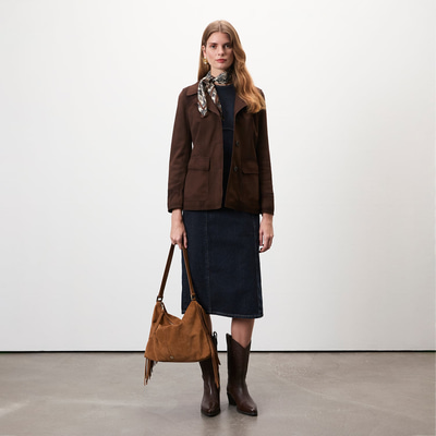 Evangel Kahve Kadın Süet Blazer Ceket