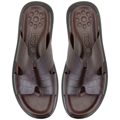 Fabiola Kahve Erkek Kroko Baskılı Deri Terlik