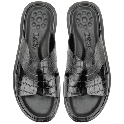 Fabiola Siyah Erkek Kroko Baskılı Deri Terlik