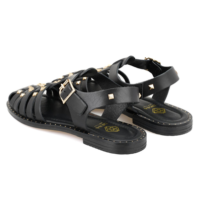 Firida Siyah Kadın Ayarlanabilir Tokalı Deri Sandalet