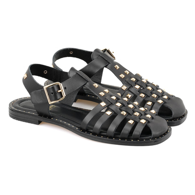 Firida Siyah Kadın Ayarlanabilir Tokalı Deri Sandalet